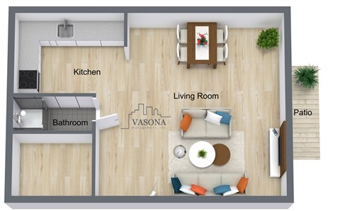 Floor plan for studio, 1 bath, 400 sqft